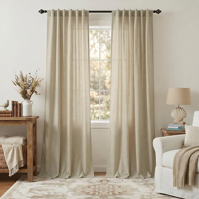 Burlywood Birch Flax Linen Curtains 84 Inch Length 2 Panels by Pitalk