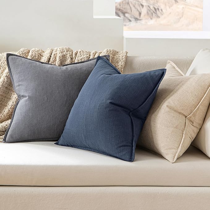 MIULEE Decorative Linen Pillow Covers 20x20 Inch Indigo Blue | Boho Farmhouse​ - Image 3