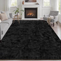 Area Rug Living Room Bedroom: 5x7 Fluffy Plush Shag Carpet Black | by Luxturiy