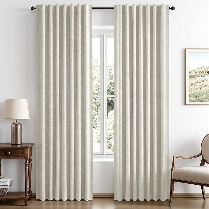 MIULEE 100% Blackout Linen Curtains 42 x 90 Inch Light Cream 2 Panels | Thermal by MIULEE