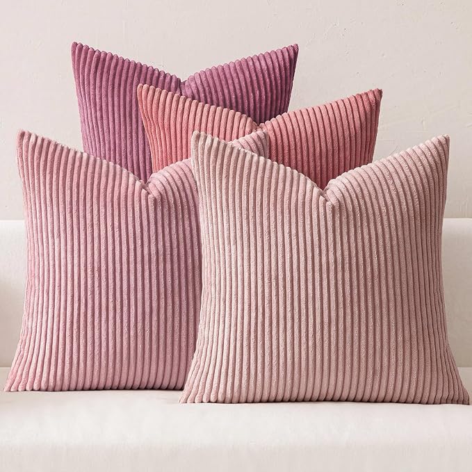 MIULEE Soft Corduroy Decorative Throw Pillow Covers Purple Pink 18x18 | Set of 4 by MIULEE