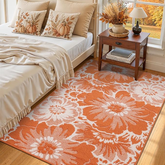 Findosom Fall Washable Area Rug 3x5, Non Slip High-Low Textured Floral Rugs - Image 6