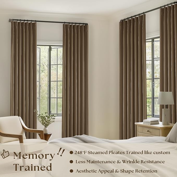 Dutch Cocoa Pleated Linen 100% Blackout Curtains 90 Inches Long - Image 2