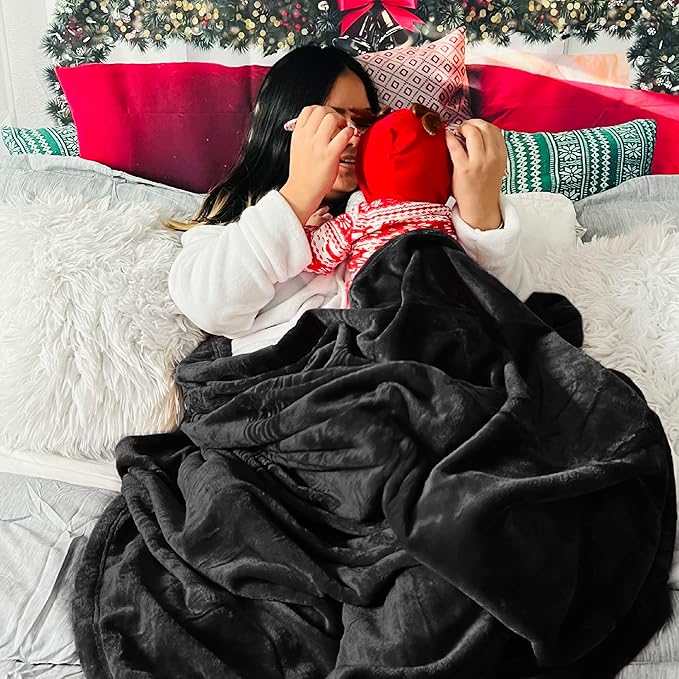 Bedsure GentleSoft Fleece Throw XL Blanket Black - 300GSM Soft Lightweight Plush Cozy Blankets for Bed, Sofa, Couch, Travel, Camping, 50x70 inches