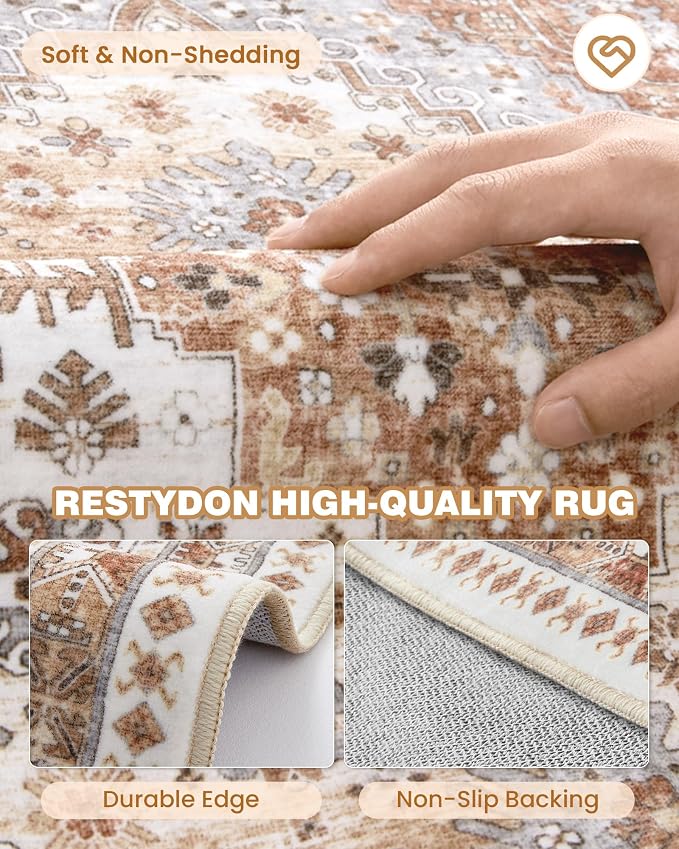 4x8 Rugs for Bedroom Vintage Wide Runner Rug for Hallway, Low Pile Soft - Image 5