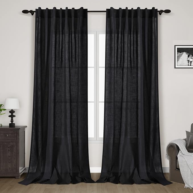 Black Extra Long Curtain 130 inches Long 2 Panels Set by Nanspring
