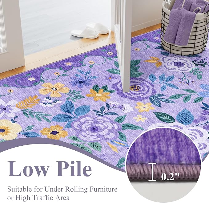 DUKINO 2x4 Entryway Rug, Floral Washable Kitchen Rugs Non Slip, Soft Indoor - Image 7