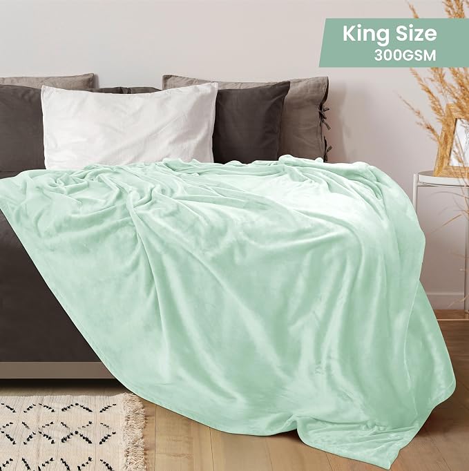 Utopia Bedding Soft Fleece Bed Blanket King Size Mint Green | Microfiber Plush - Image 2