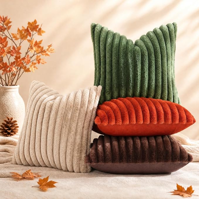decorUhome Fall Faux Fur Throw Pillow Covers 22x22 Set of 2 Rust | Decorative - Image 9