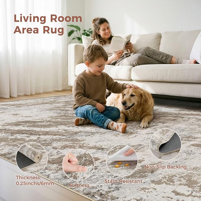 DMOYEST 8x11 Washable Area Rug: Abstract Modern Non-Slip Carpet, Soft Low Pile - Image 7