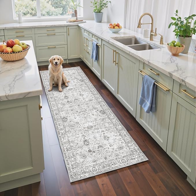 Grey Floral Hallway Runner Rug 2x6 by WelcometoBabovid