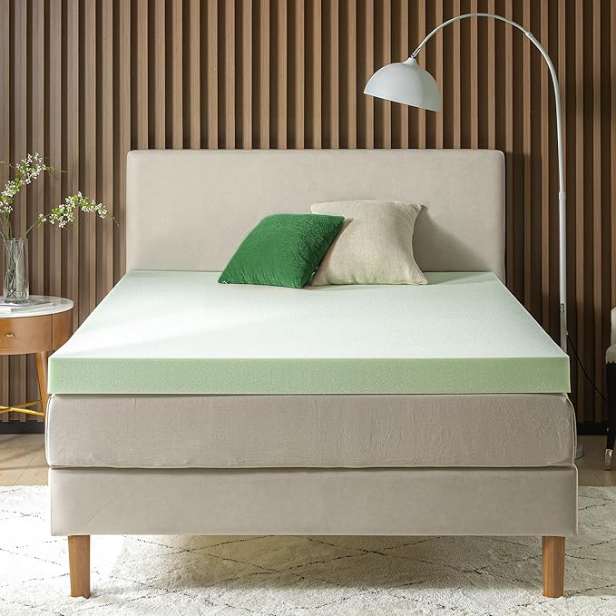 ZINUS 4 Inch Green Tea Memory Foam Mattress Topper, Smaller, More Convenient WonderBox Packaging, Pressure-Relieving Layers, CertiPUR-US Certified, Queen