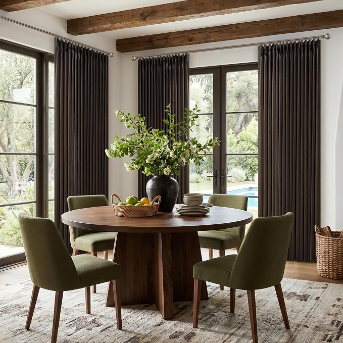 90 Inch Dark Chocolate Linen Pinch Pleat Memory Shaped Semi Sheer Curtains | - Image 9