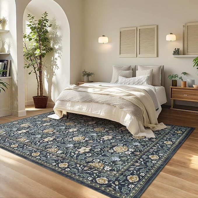 GarveeHome Washable Area Rug 6x9, Soft Vintage Floral Bedroom Rug Non Slip Low - Image 3