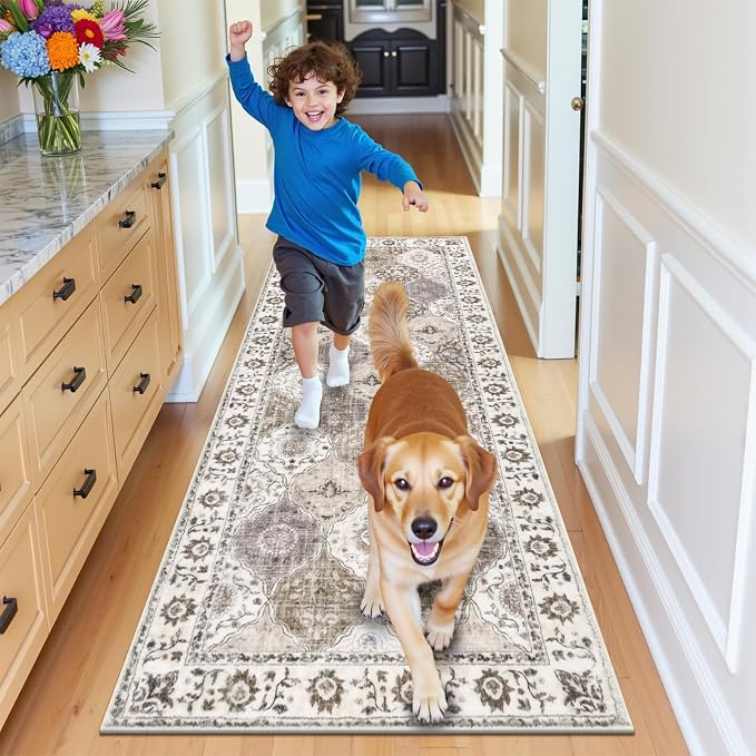 HEBE Hallway Runner Rug 2'x5', Washable Non Slip Kitchen Rug Runner | Soft Boho - Image 8