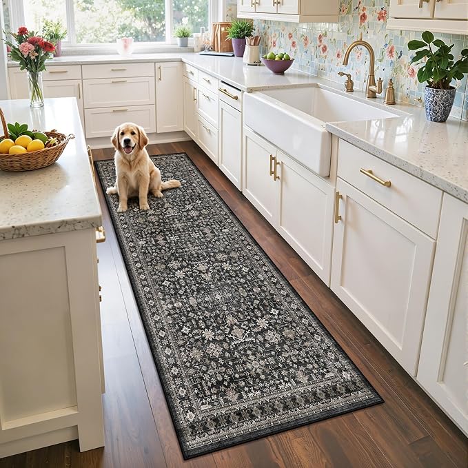 Grey Floral Hallway Runner Rug 3x7 - Image 3
