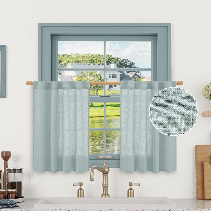 Short Window Linen Curtains 36 Inch Length 2 Panels, 34x36 Inch | Kitchen by LAMIT