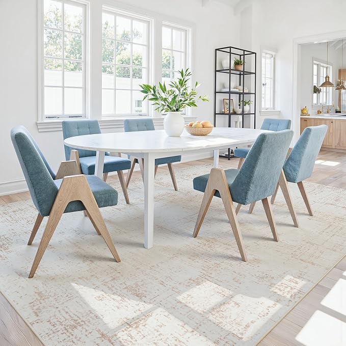 8x10 Washable Area Rug for Living Room Bedroom: Non-Slip Modern Beige White | - Image 8