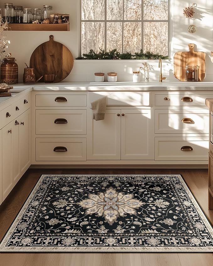 RELEANY Washable Area Rug, Water Repellent, Pet Friendly, Vintage Floral Boho - Image 2