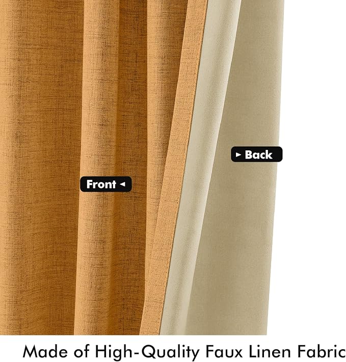 MIULEE Fall 100% Blackout Linen Curtains 42" x 90" Mustard Yellow 2 Panels | - Image 6