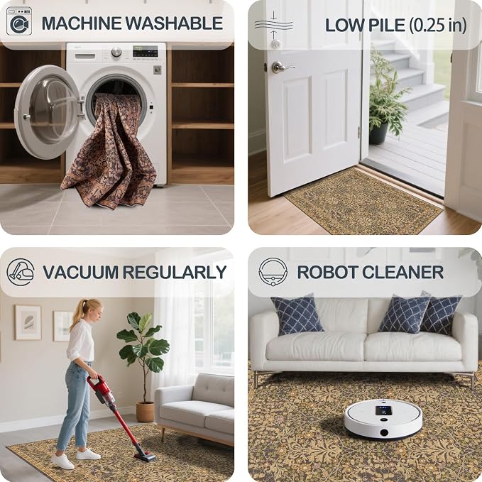 2x3 Area Rug Washable Entry Rug, Vintage Floral Thin Rug - Image 3