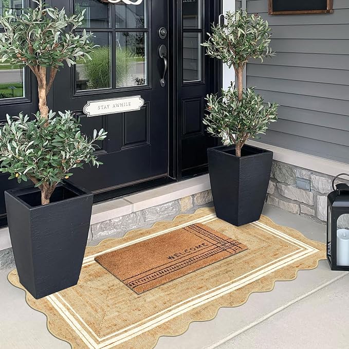 Front Door Mat - 2x4.3 Neutral Farmhouse Scalloped Small Runner Rug | Washable - Image 9