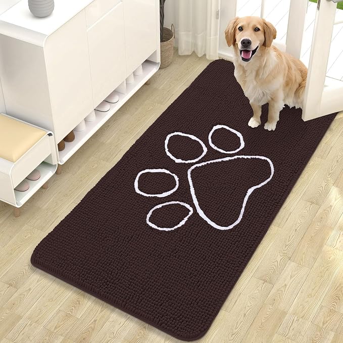 OLANLY Dog Door Mat for Muddy Paws 47x24, Paw Print Design Chenille Mud Mat | by OLANLY