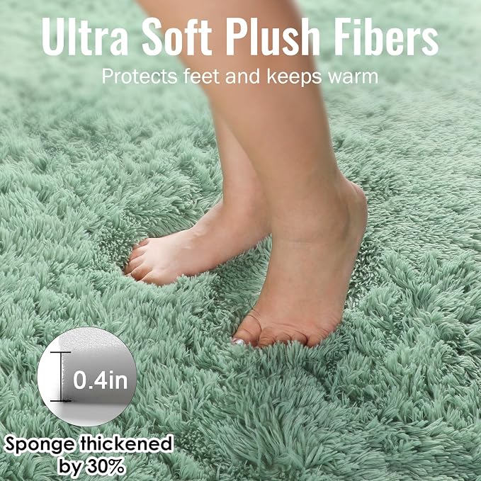 Sage Green Runner Rugs for Kids Bedroom Living Room Plush Fluffy Rug 2x6 Ft | - Image 4
