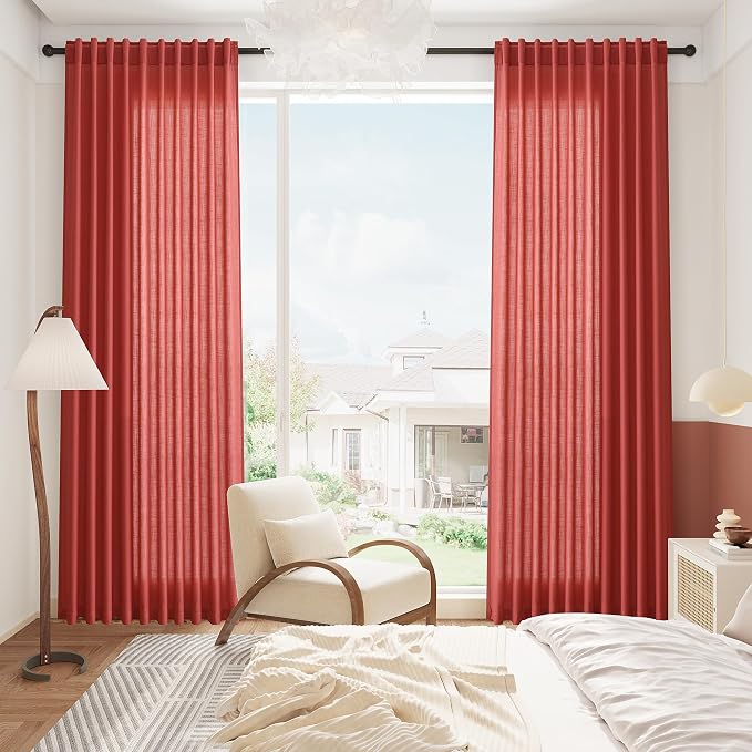Christmas Red Linen Curtains 96 Inches Long - Image 8