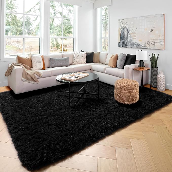 Amdrebio Black Shag Kids Area Rug 5x8 - Image 5