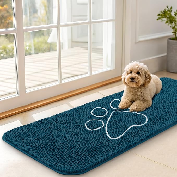 OLANLY Dog Door Mat for Muddy Paws 47x17, Paw Print Design Chenille Mud Mat | by OLANLY