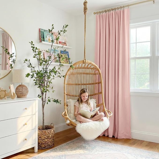 INOVADAY Linen Textured 100% Blackout Sliding Door Curtains 102x96 | Blush Pink - Image 5