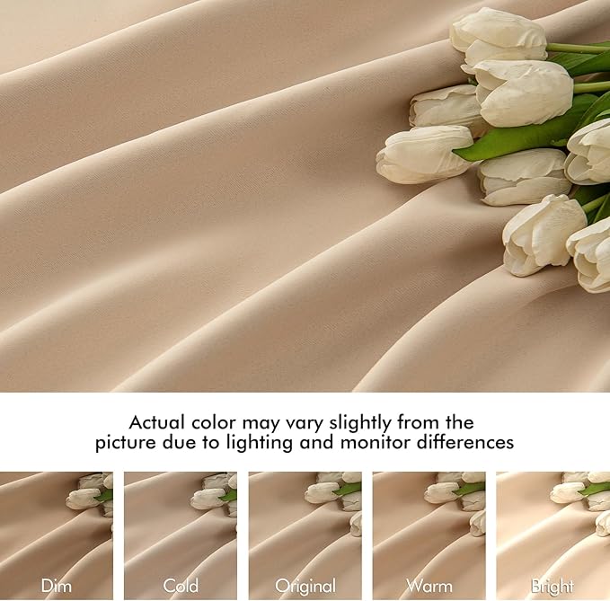 MIULEE Beige Back Tab Blackout Curtains 52x54 Inch Length 2 Panels Set | Rod - Image 8