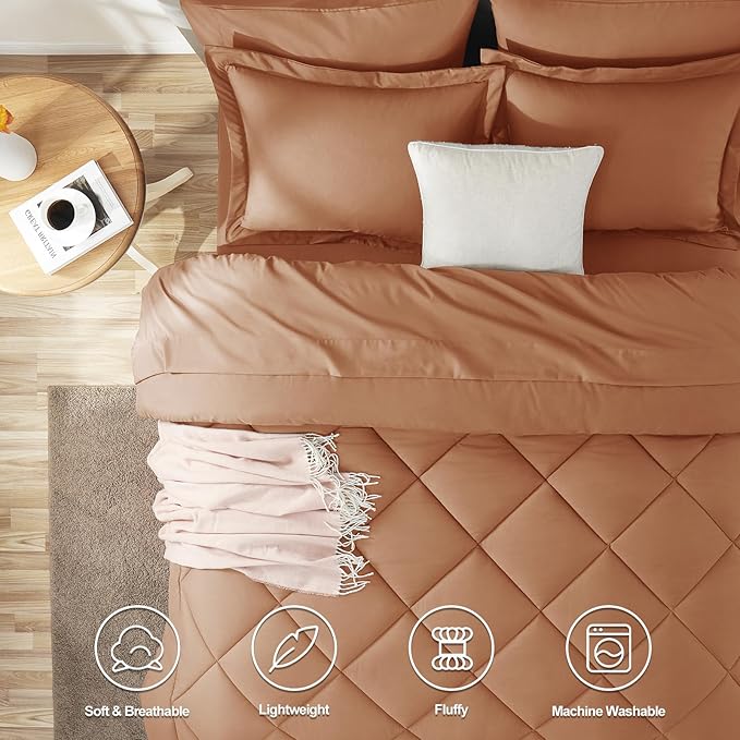 CozyLux Full Size Comforter Sets Pumpkin - 7 Pieces Bed in a Bag Full, Luxury Soft Bed Set for All Seasons, Bedding Set with Down Alternative Comforter, Sheets, Pillowcases & Shams