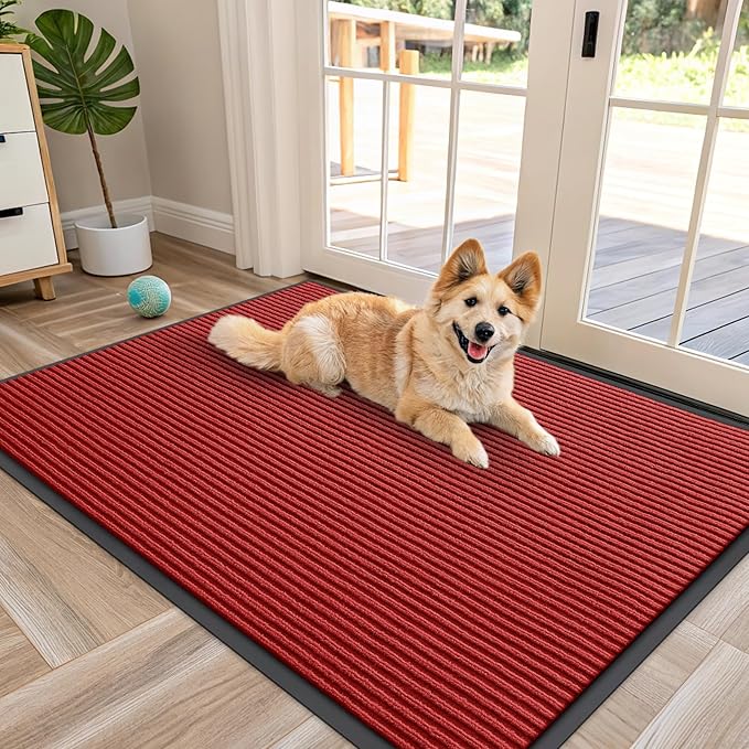 OLANLY Front Door Mat 47x30, Waterproof Heavy-Duty Indoor Outdoor Doormat | Red by OLANLY