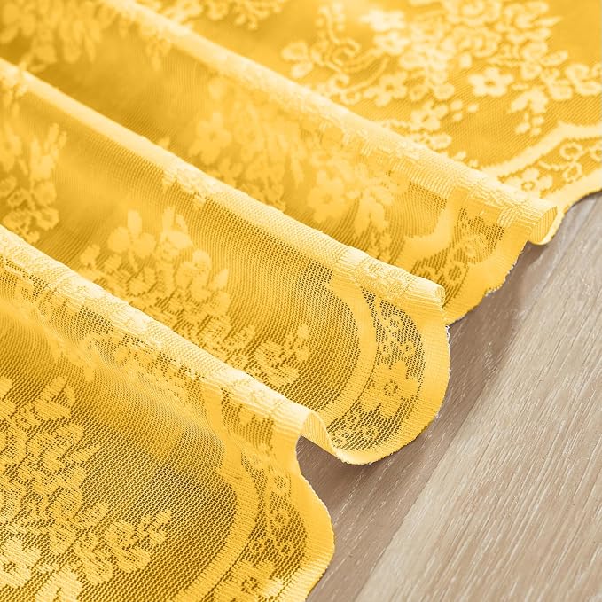 YJ YANJUN Vintage Lace Curtains 36 Inch Length- Victorian Floral 70s Mustard - Image 4