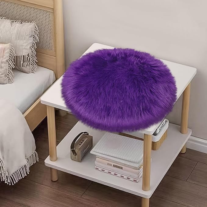 Faux Sheepskin Round Fluffy Rug Small 2ft Furry Purple Fur Circle Rugs - Image 6