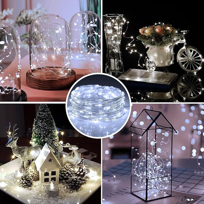 12 Pack Fairy Lights Battery Operated 7ft 20 LED Mini String Lights Twinkle Lights Silver Wire Firefly Starry Lights for Mason Jars Wedding Party Christmas Centerpiece Decor, Warm White & Cool Whtie