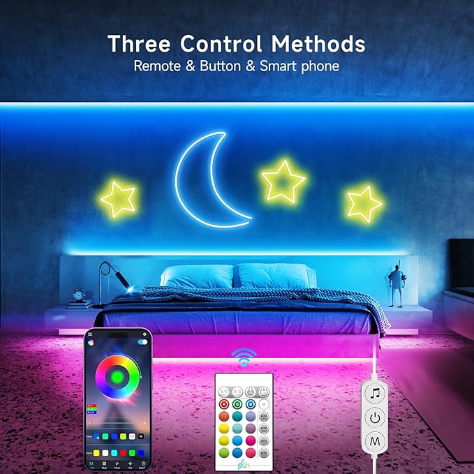LED Neon Rope Lights, 16.4ft RGB LED Light Strip, 24V Music Sync App/Remote Control DIY Rope Light, IP67 Waterproof Gaming Neon Strip Lights for Bedroom Indoor Oudoor Décor