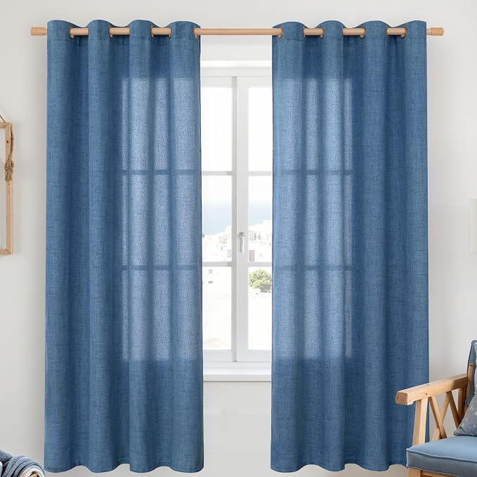 YoungsTex Dark Blue Linen Curtains 68 Inch Length by YoungsTex