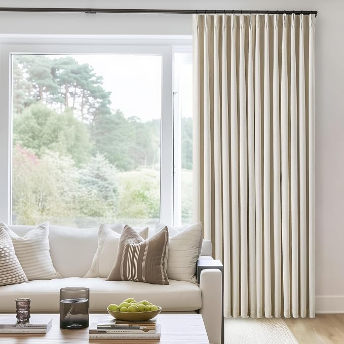 Cream Beige Pleated 100% Blackout Linen Curtains 108 Inches Long Set of 2 | - Image 8