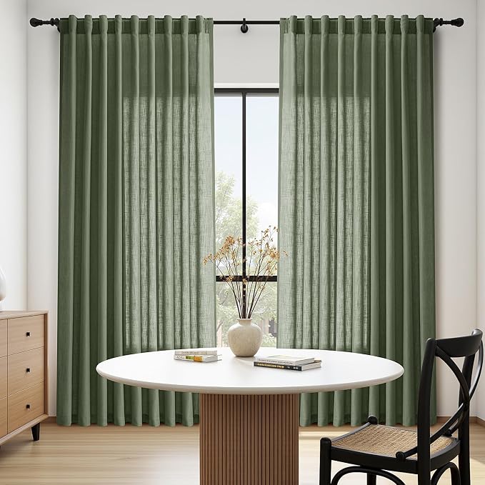 70 Inches Wide Olive Green Linen Curtains - Image 8
