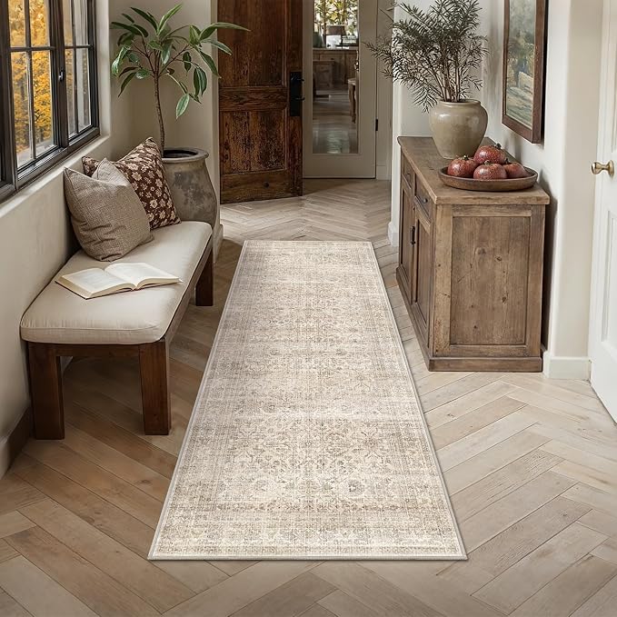 Schweek 2x5 Beige Runner Rug Non-Slip Washable Neutral Rugs - Image 3