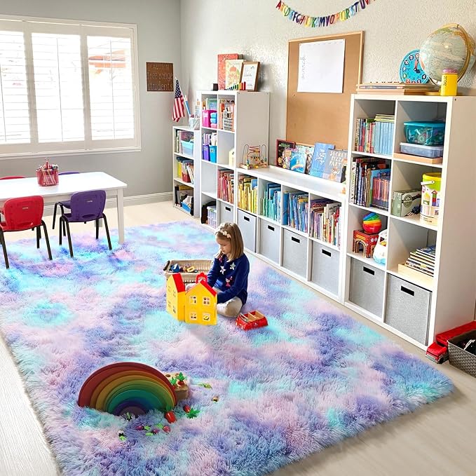 9x12 Rainbow Large Area Rug for Bedroom Girls, Cute Kawaii Purple Rainbow - Image 8