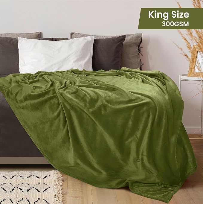 Utopia Bedding Fleece Blanket King Size Olive 300GSM Luxury Fuzzy Soft - Image 2