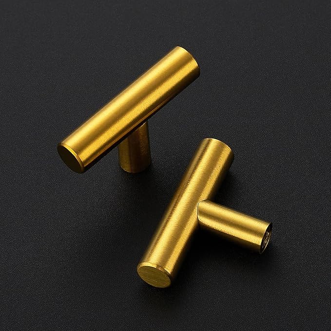 25 Pack Brushed Brass Cabinet Knobs - Kitchen Cabinet Knobs Gold Cabinet Pulls for Kitchen Cabinet Drawer Stainless Steel Dresser Knobs for Cabinet Hardware 2in Length Single Hole T Bar