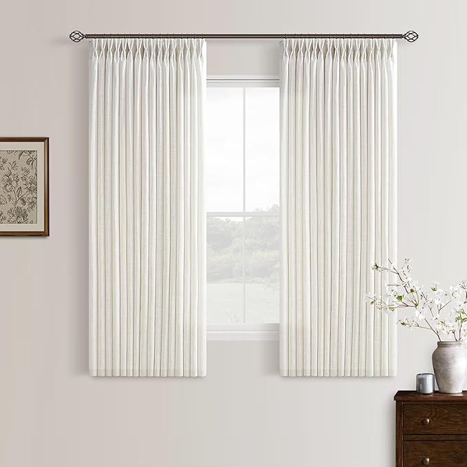 Pinch Pleated 54 Inch Cream Short Semi Sheer Linen Curtains 54 Inches Long | by Twodrapes