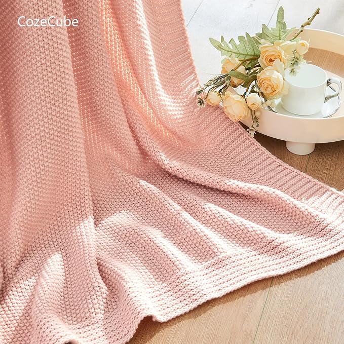 CozeCube Pink Seed Stitch Throw Blanket 50"x60", Farmhouse Decor | Blanket - Image 5
