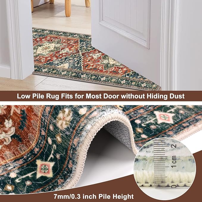 Yamaziot Washable Runner Rug, 2x8 Non-Slip Boho Vintage Hallway Kitchen Rug | - Image 4