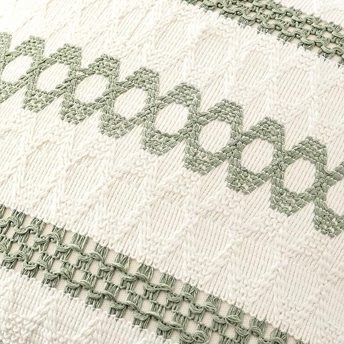 MIULEE Set of 2 Sage Green Boho Decorative Lumbar Pillow Covers 12x20 Inch | - Image 4